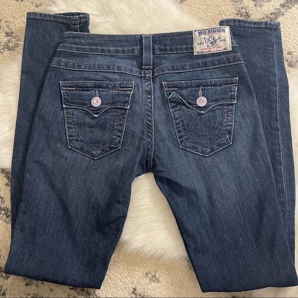 True Religion slim straight leg denim bling jeans size 27 - Picture 3 of 9